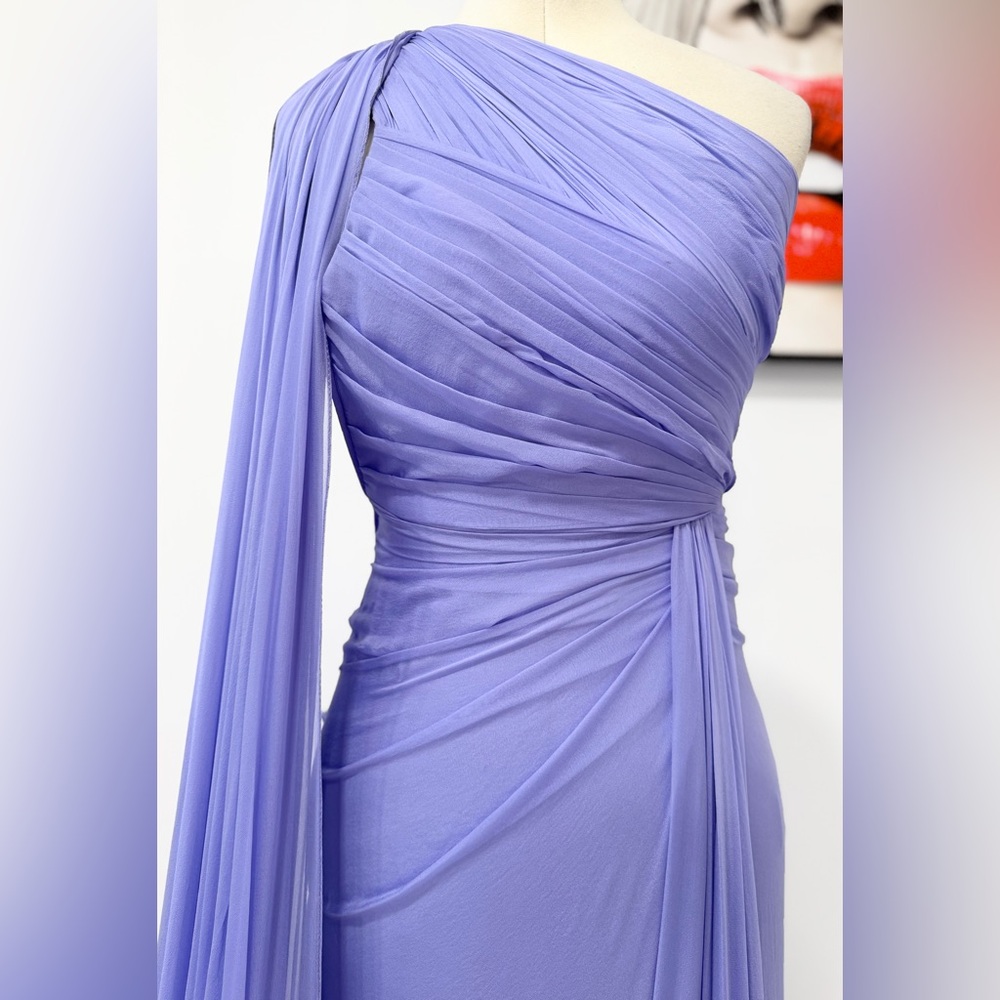 Zuhair Murad Draped One Shoulder Silk Chiffon Maxi Dress in Purple - Picture 4 of 15